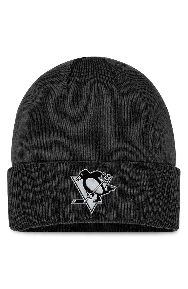 FANATICS Men's Fanatics Branded  Black Pittsburgh Penguins Authentic Pro Road Metallic Cuffed Knit Hat, Main, color, 