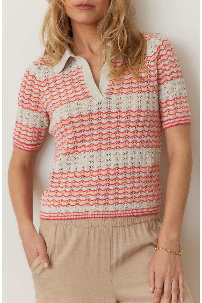 Spencer Open Stitch Short Sleeve Polo Sweater, Main, color, PINK GROOVE