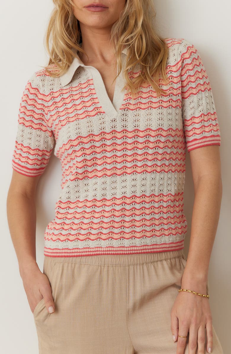 Marine Layer Spencer Open Stitch Short Sleeve Polo Sweater, Main, color, Pink Groove