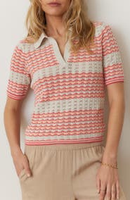 Marine Layer Spencer Open Stitch Short Sleeve Polo Sweater