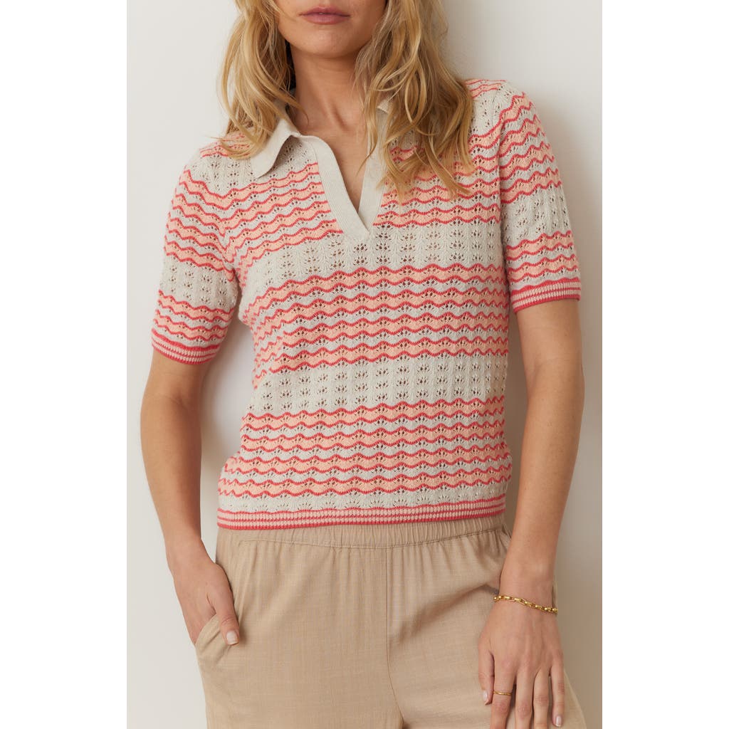 Marine Layer Spencer Open Stitch Short Sleeve Polo Sweater In Pink Groove
