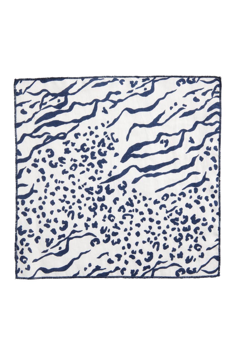 Print Linen Pocket Square, Alternate, color, NAVY