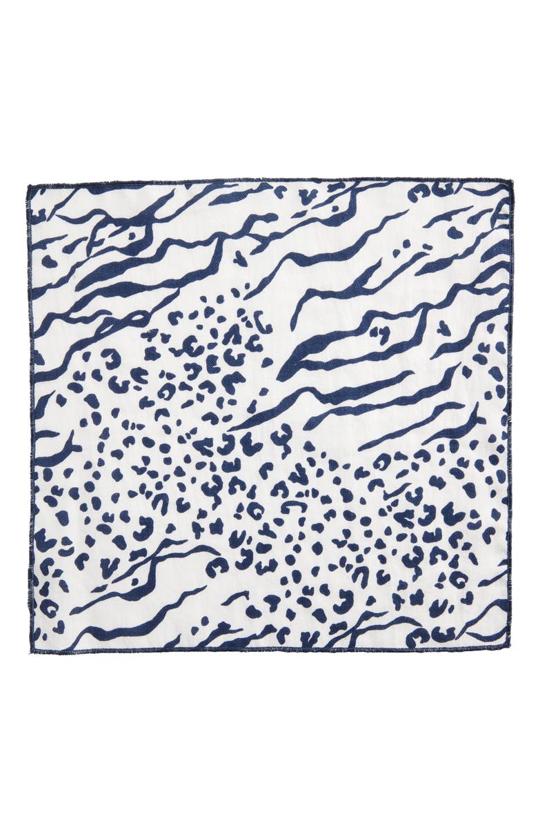 CLIFTON WILSON Print Linen Pocket Square, Alternate, color, Navy