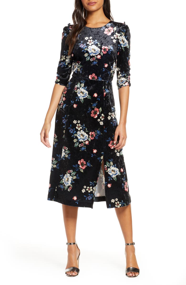 Eliza J Floral Velvet Midi Dress, Main, color, 