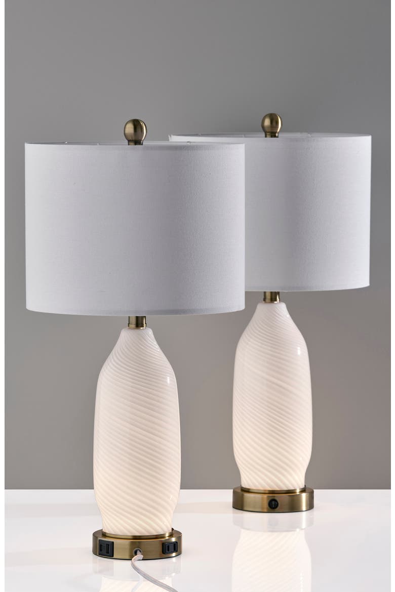 Freya Set of 2 Table Lamps, Alternate, color, ANTIQUE BRASS WHITE
