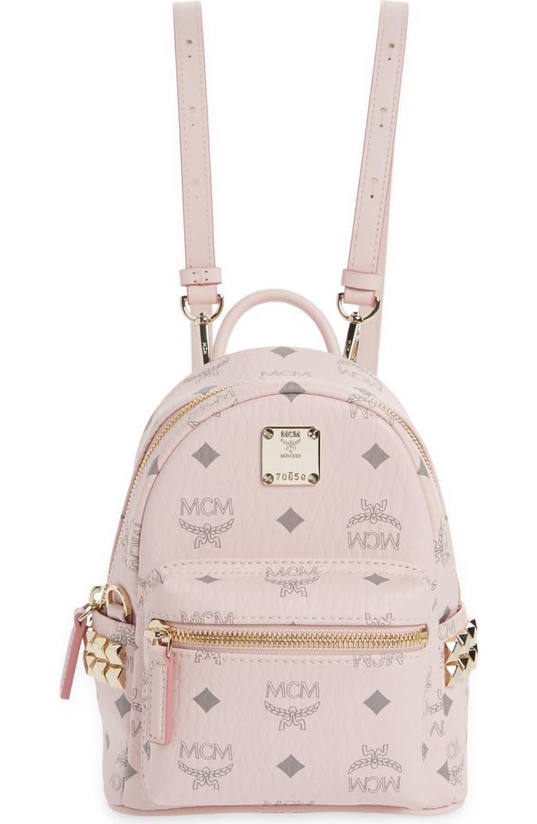 MCM Mini Stark Stud Coated Canvas Backpack, Main, color,