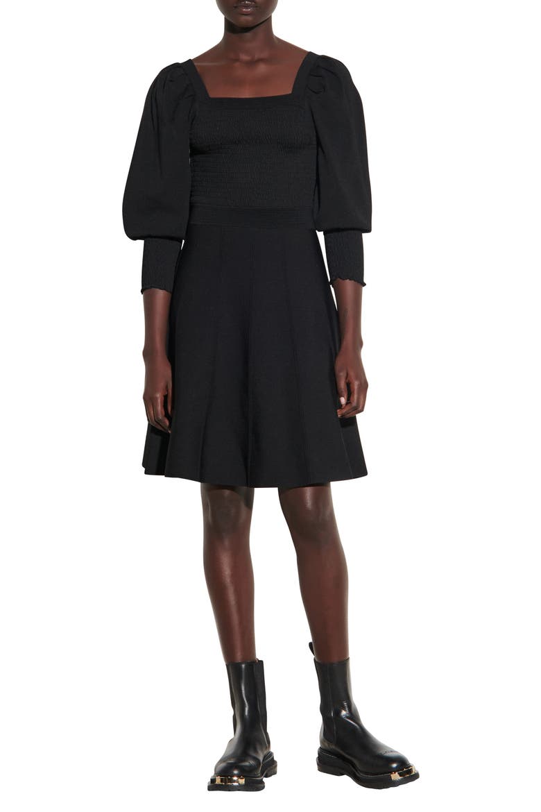 Ruched Knit Dress, Main, color, BLACK