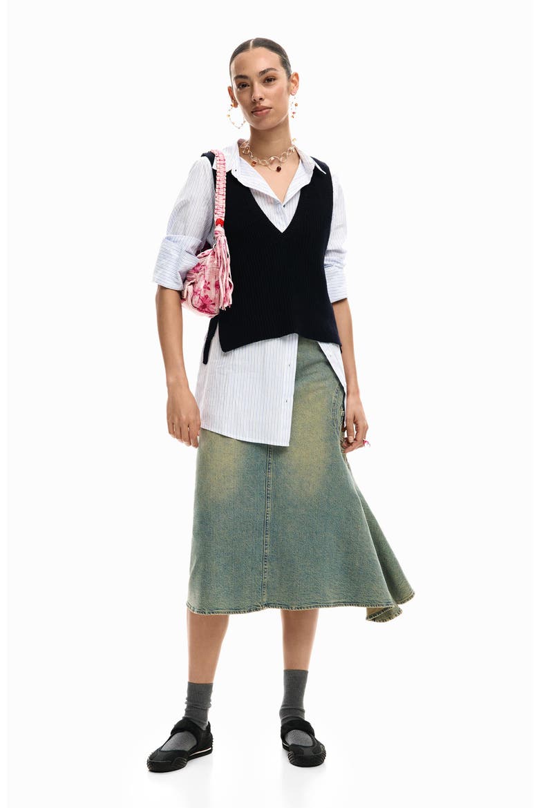 Stripe Woven Shirt & Sweater Vest, Alternate, color, BLACK
