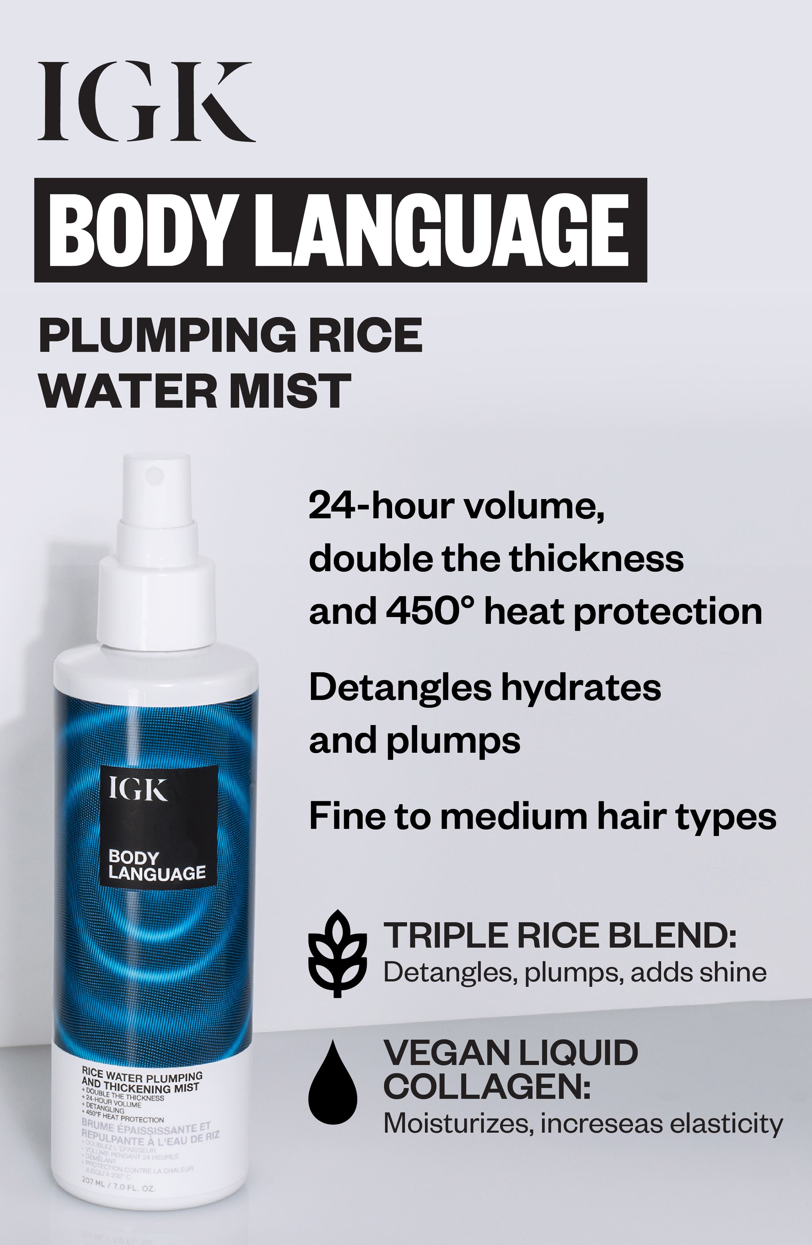 IGK Body Language Rice Water Plumping Thickening Mist (Women ...