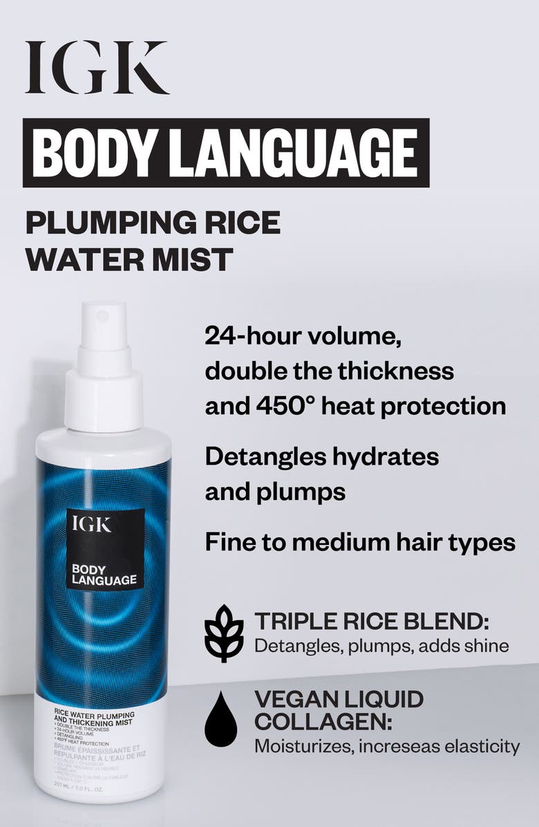 IGK Body Language Rice Water Plumping Thickening Mist, Alternate, color, 