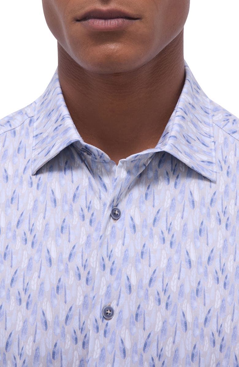Bugatchi Milo OoohCotton<sup>®</sup> Feather Print Short Sleeve Button-Up Shirt, Alternate, color, Sand
