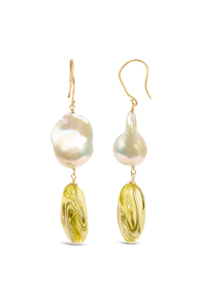 14K Yellow Gold Citrine and Baroque Pearl Drop and Dangle Earrings, Alternate, color, Yellow