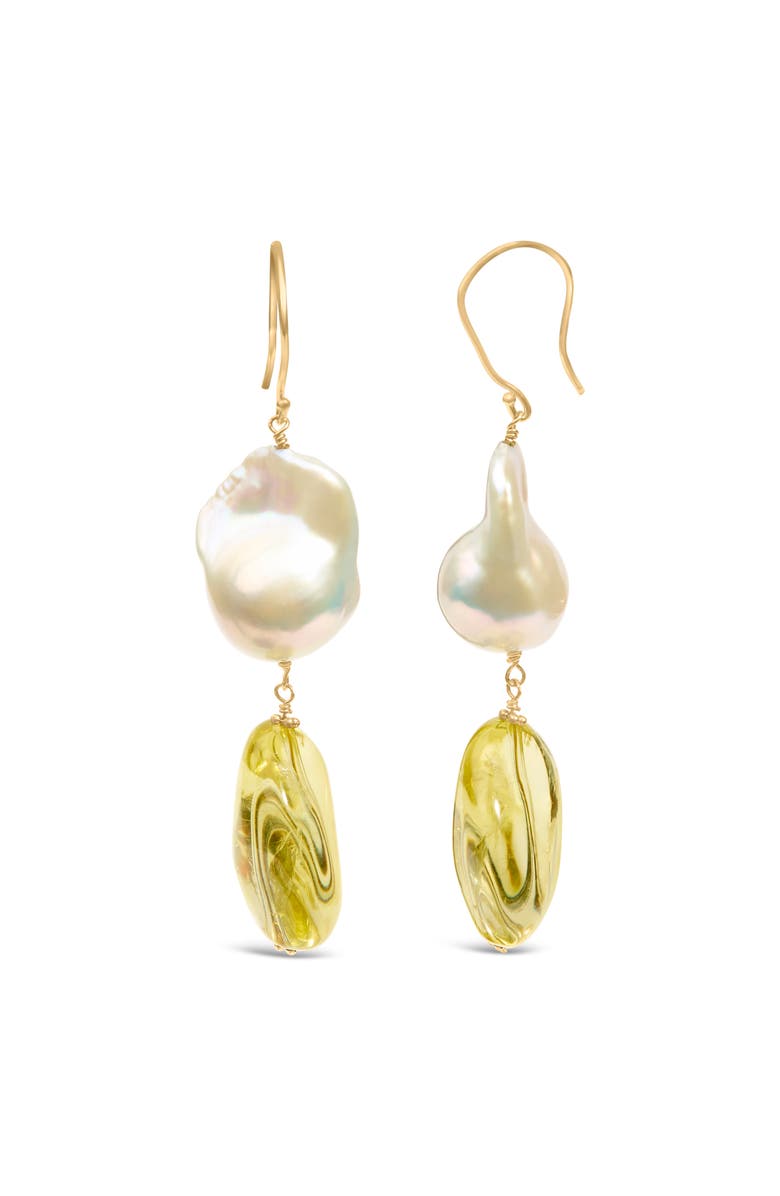 Haus of Brilliance 14K Yellow Gold Citrine and Baroque Pearl Drop and Dangle Earrings, Alternate, color, Yellow