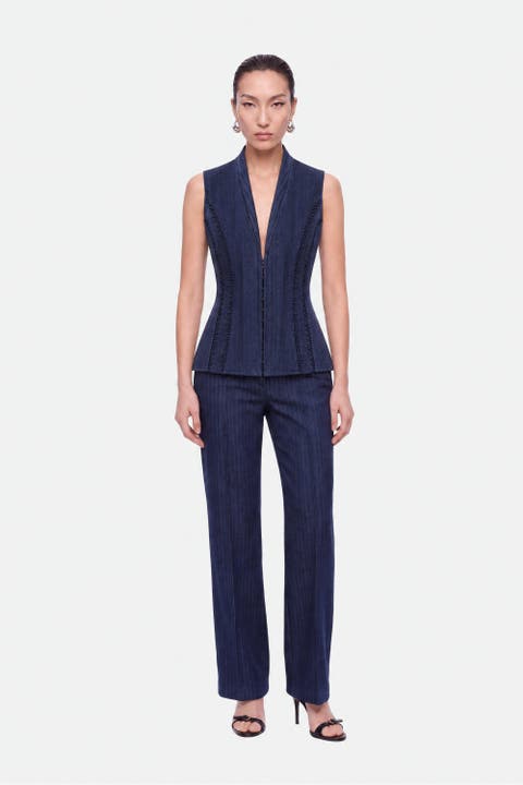 Pinstripe Straight Leg Trousers