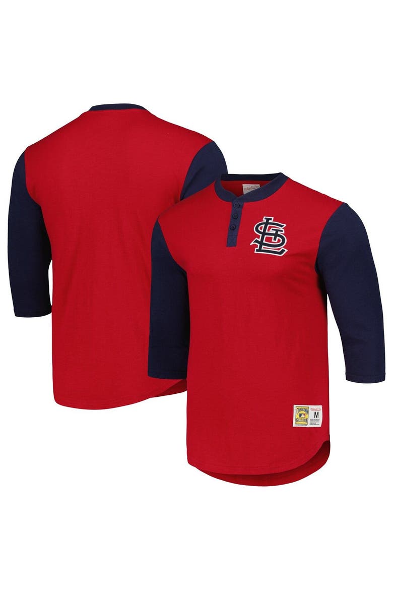 Men's Mitchell & Ness Red St. Louis Cardinals Cooperstown Collection Legendary Slub Henley 3/4-Sleeve T-Shirt, Main, color, Red