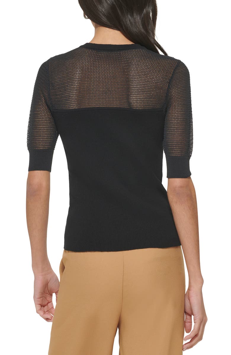 DKNY Sheer Yoke Short Sleeve Sweater, Alternate, color, 