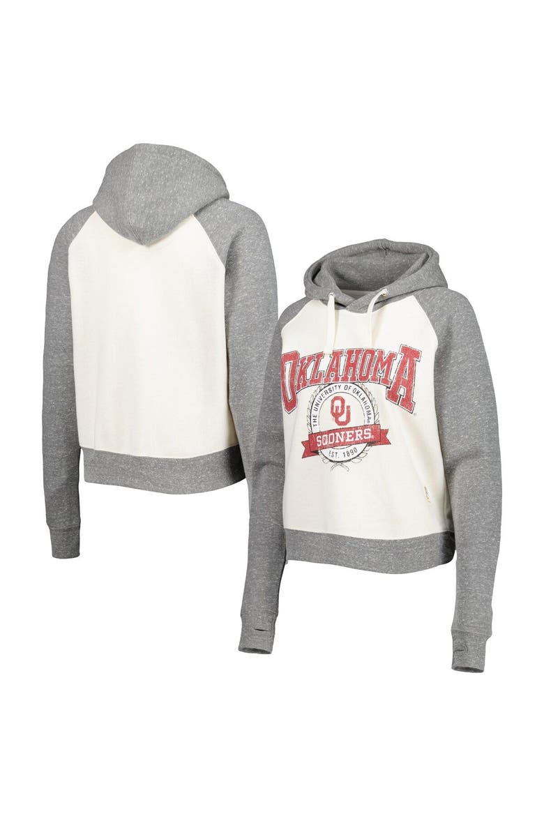 Women's Pressbox Cream/Heather Gray Oklahoma Sooners Cody Tri-Bend Raglan Pullover Hoodie, Main, color, White