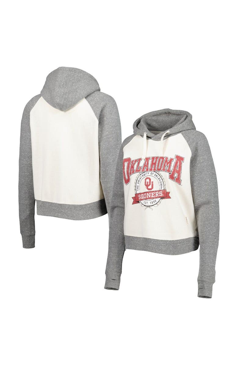 PRESSBOX Women's Pressbox Cream/Heather Gray Oklahoma Sooners Cody Tri-Bend Raglan Pullover Hoodie, Main, color, White