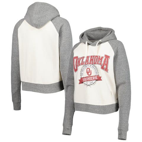 Women's Pressbox Cream/Heather Gray Oklahoma Sooners Cody Tri-Bend Raglan Pullover Hoodie