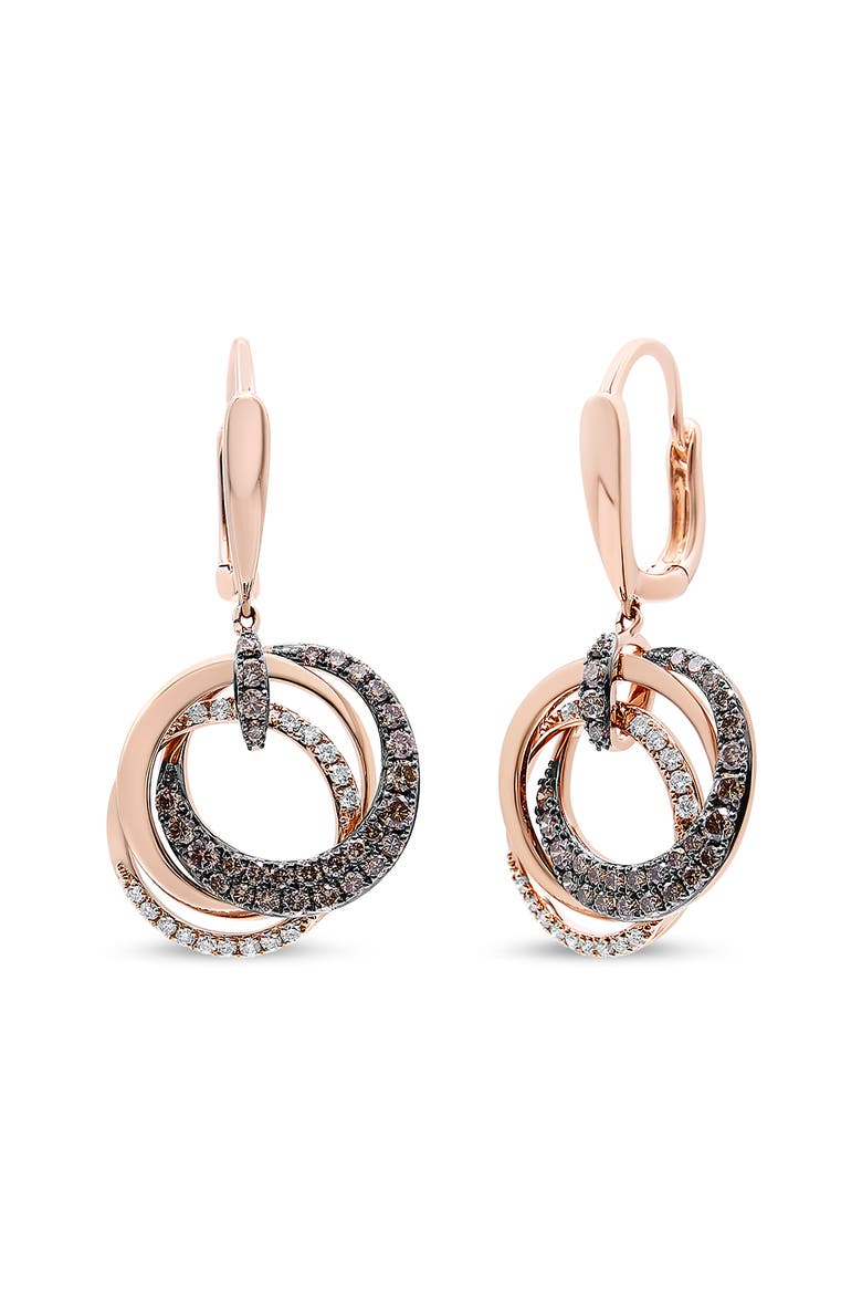 14K Rose Gold 1.00 Cttw Diamond Hoops and Circle Dangle Earrings, Main, color, Pink