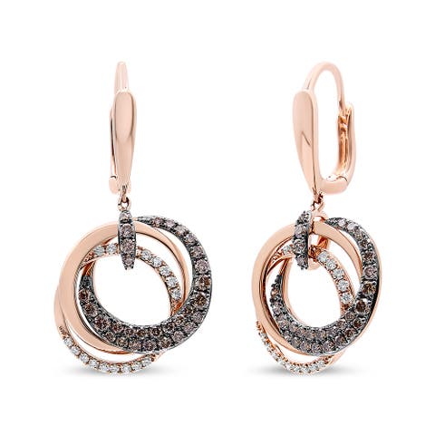 14K Rose Gold 1.00 Cttw Diamond Hoops and Circle Dangle Earrings