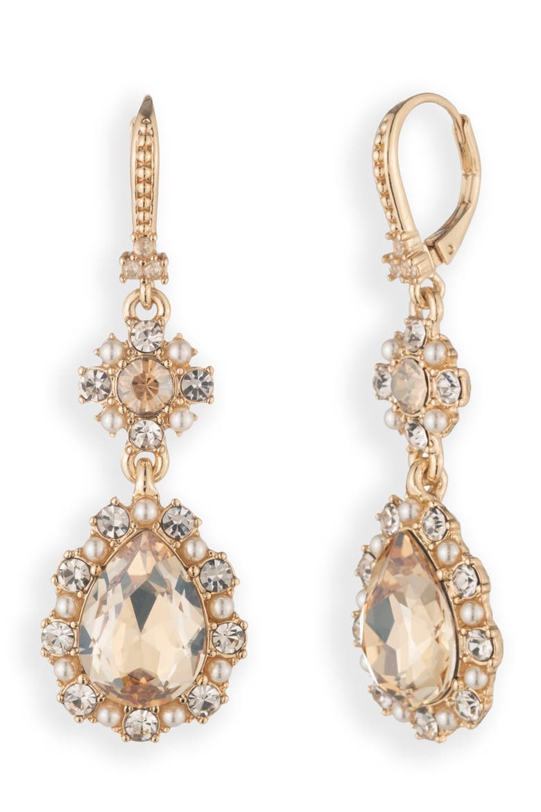 Crystal Stone Double Drop Earrings, Main, color, GOLDEN