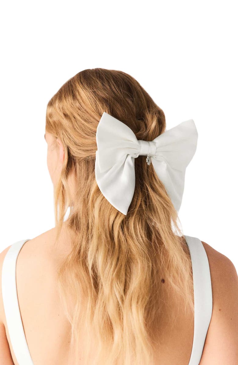 maje Satin-effect bow barrette, Alternate, color, White