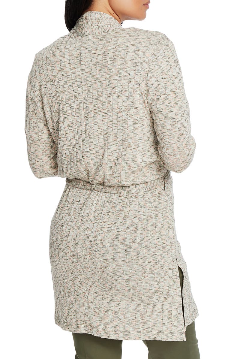 Chaus Jaspé Ribbed Belted Long Cardigan, Alternate, color, Exotic Palm