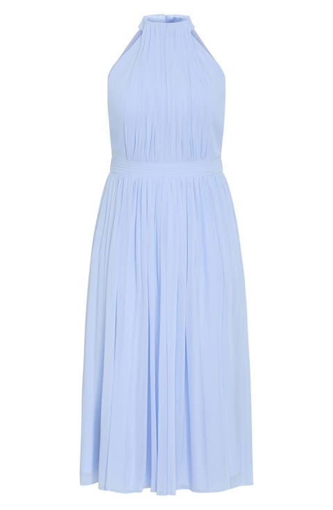 Lucy Pleated Halter Neck Maxi Dress