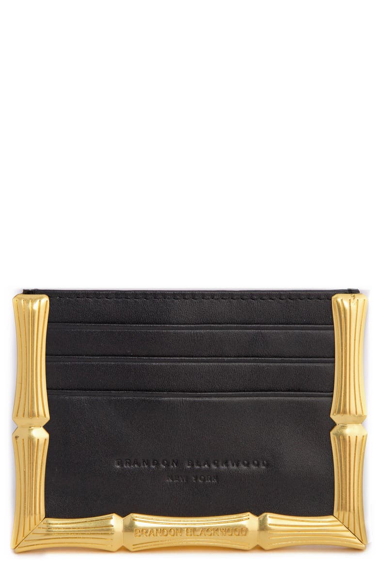 Brandon Blackwood Bamboo B Leather Card Holder, Main, color,