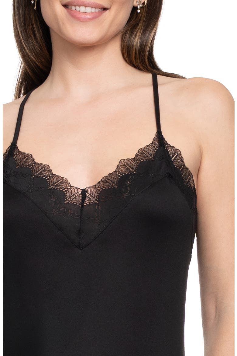 Sevilla Lace Trim Brushed Chemise, Alternate, color, BLACK