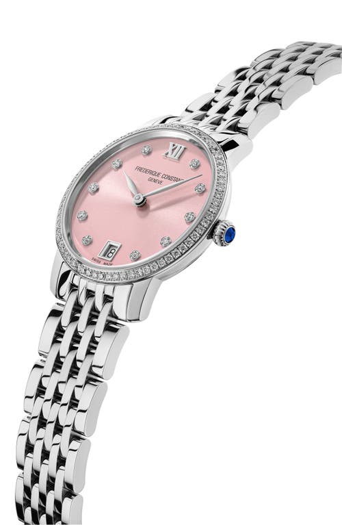 Frederique Constant Women's Swiss Slimline Diamond (5/8 Ct. T.w.) Stainless Steel Bracelet Watch 30mm In Silverone/pink