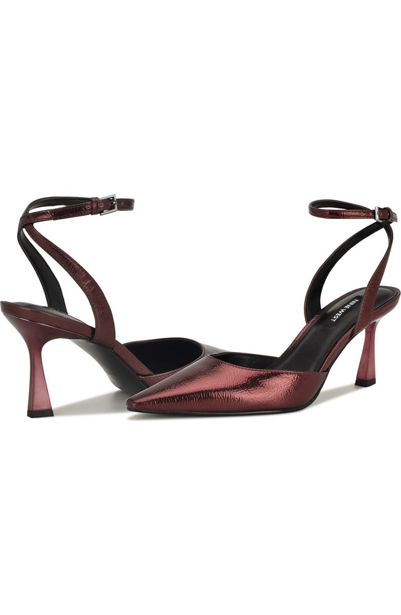 Nine West Kellie Ankle Strap Pointed Toe Pump, Alternate, color, Dark Red