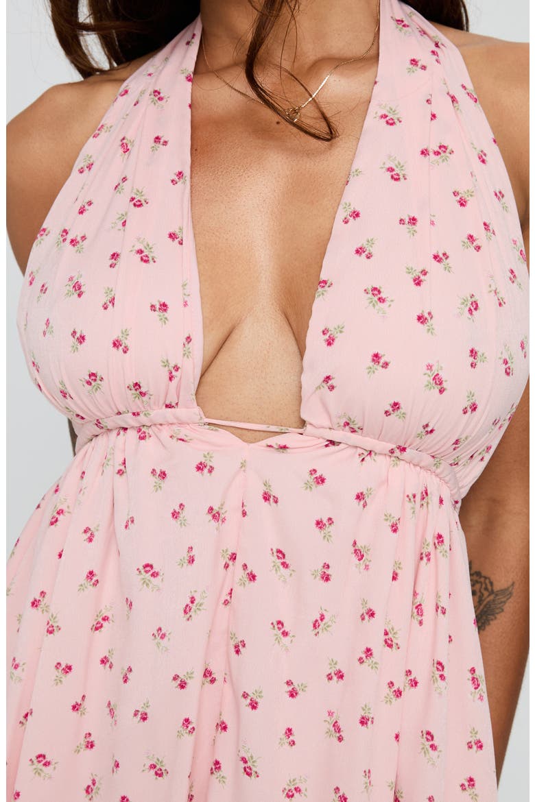 Saddler Floral Plunge Halter Minidress, Alternate, color, PINK FLORAL