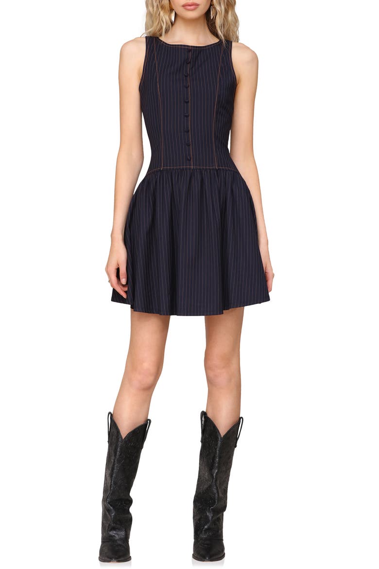 Drop Waist Boat Neck Minidress, Main, color, NAVY/ GOLD PINSTRIPE