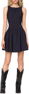 Avec Les Filles Drop Waist Boat Neck Minidress