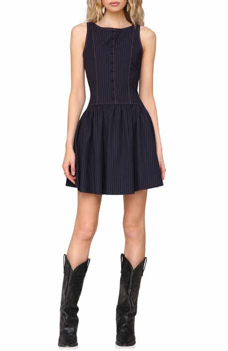 Avec Les Filles Drop Waist Boat Neck Minidress