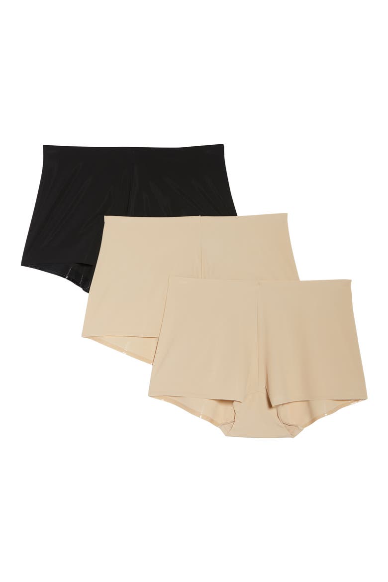 Matte Micro 3-Pack Boyshorts, Main, color, WARM BEIGE/ WARM BEIGE/ BLACK