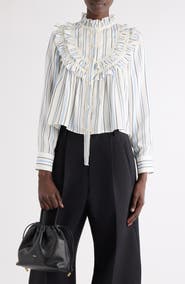 Chloé Ruffle Striped Silk Blend Shirt
