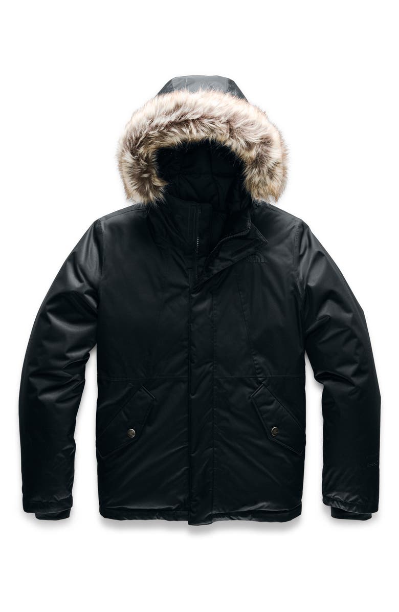 The North Face Greenland Waterproof 550 Fill Power Down Jacket with Faux Fur Trim, Main, color, 