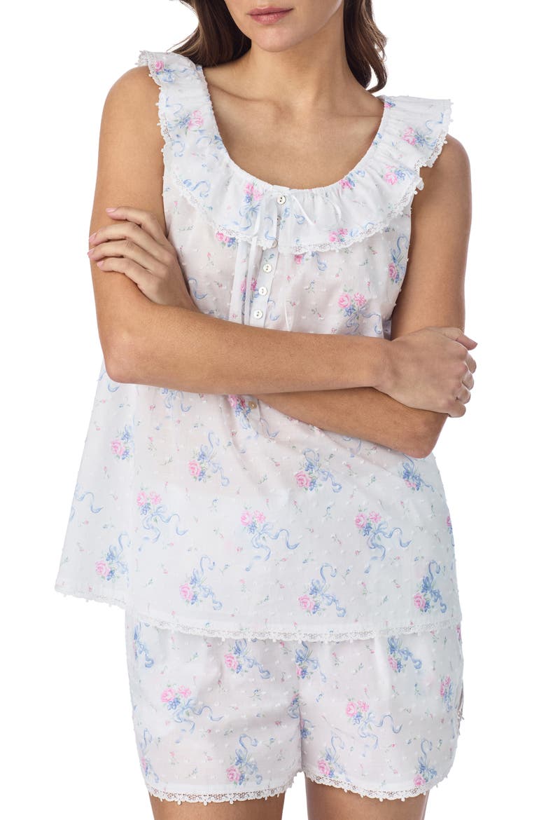 Swiss Dot Cotton Shortie Pajamas, Alternate, color, PINK BOUQUET