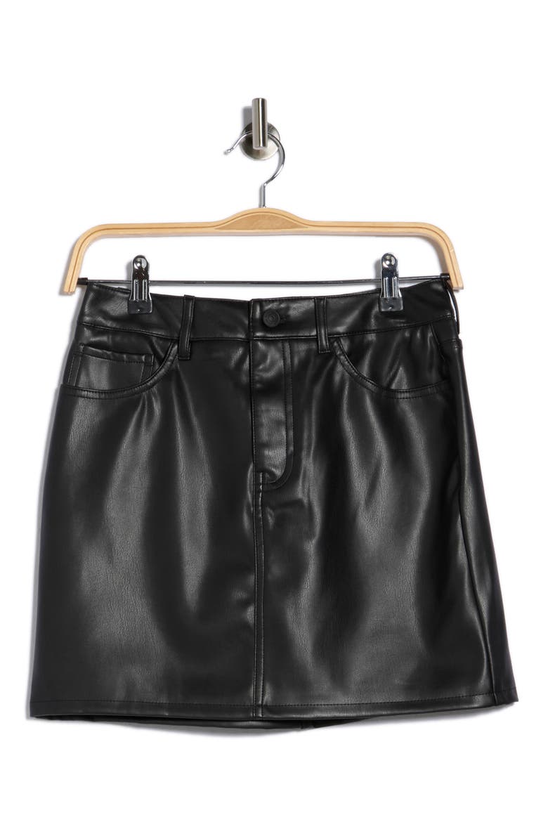 Faux Leather Five-Pocket Miniskirt, Alternate, color, BLACK