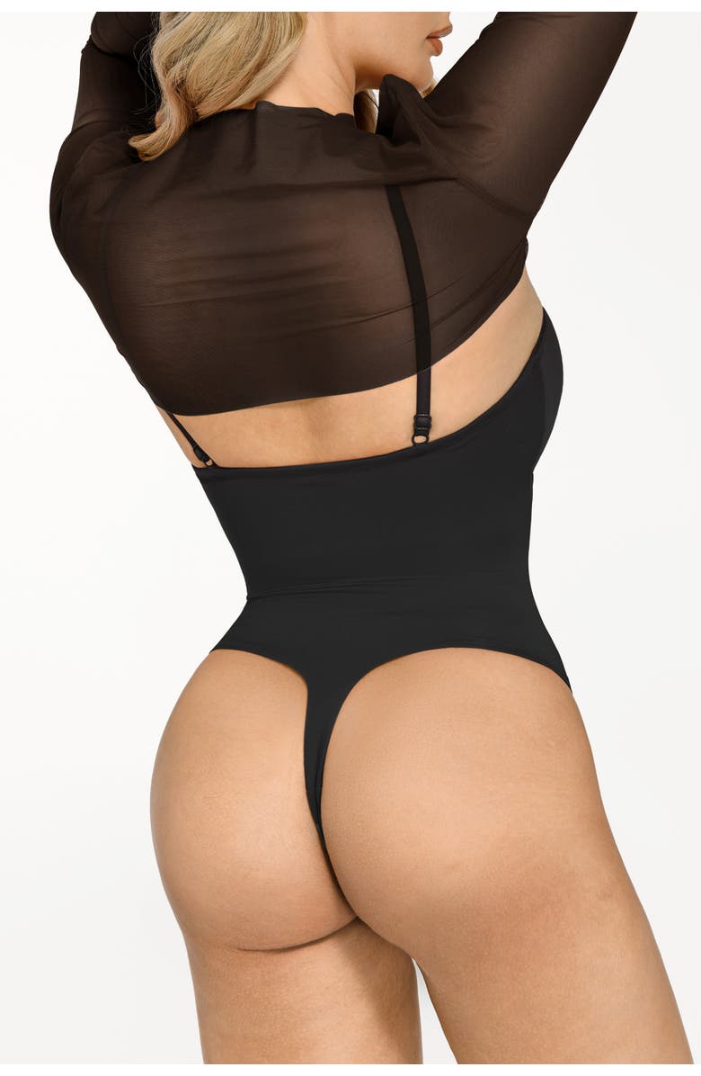Popilush Sheer Shapewear Mesh Cutout Corset Bodysuit 2-Piece Set, Alternate, color, Jet Black