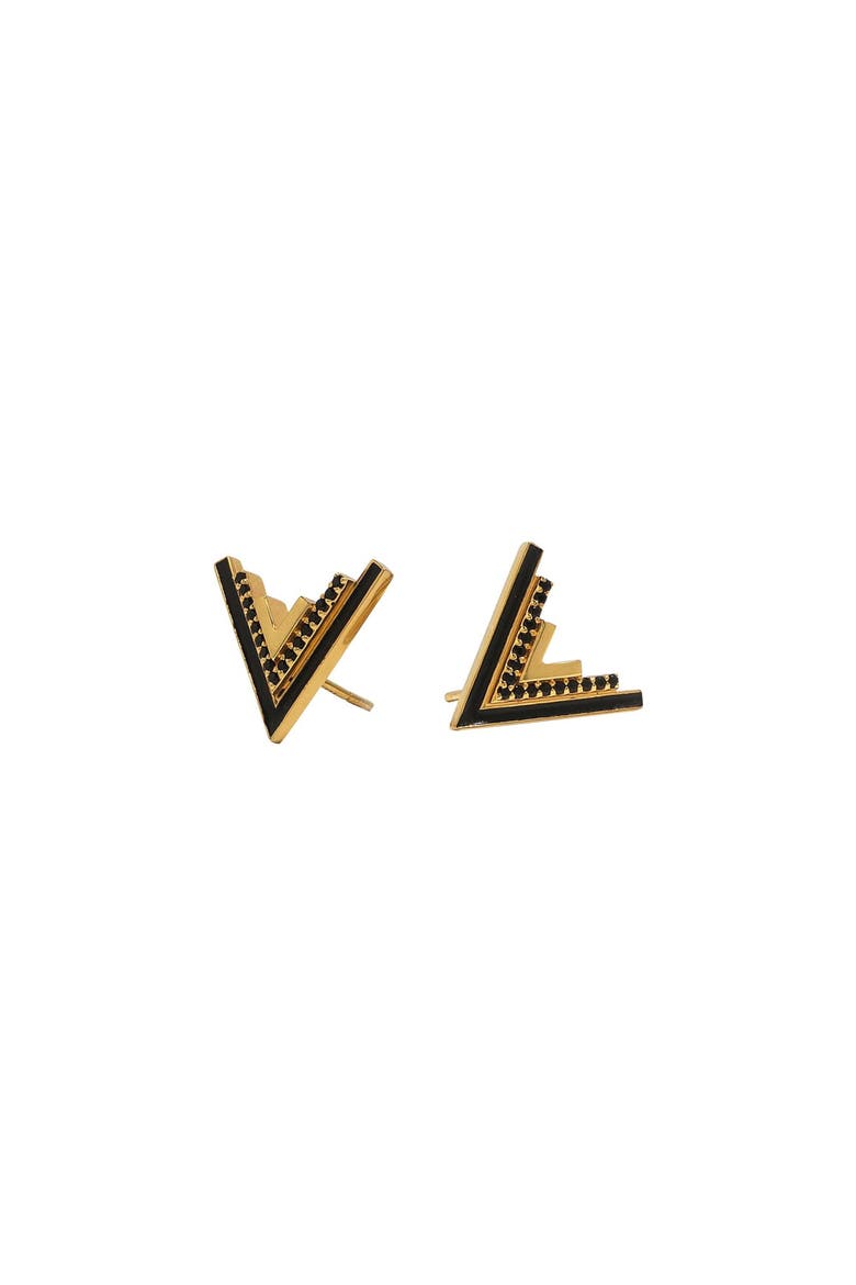 Valor V-Stud 18k Gold Vermeil Onyx Statement Studs, Alternate, color, Gold & Black