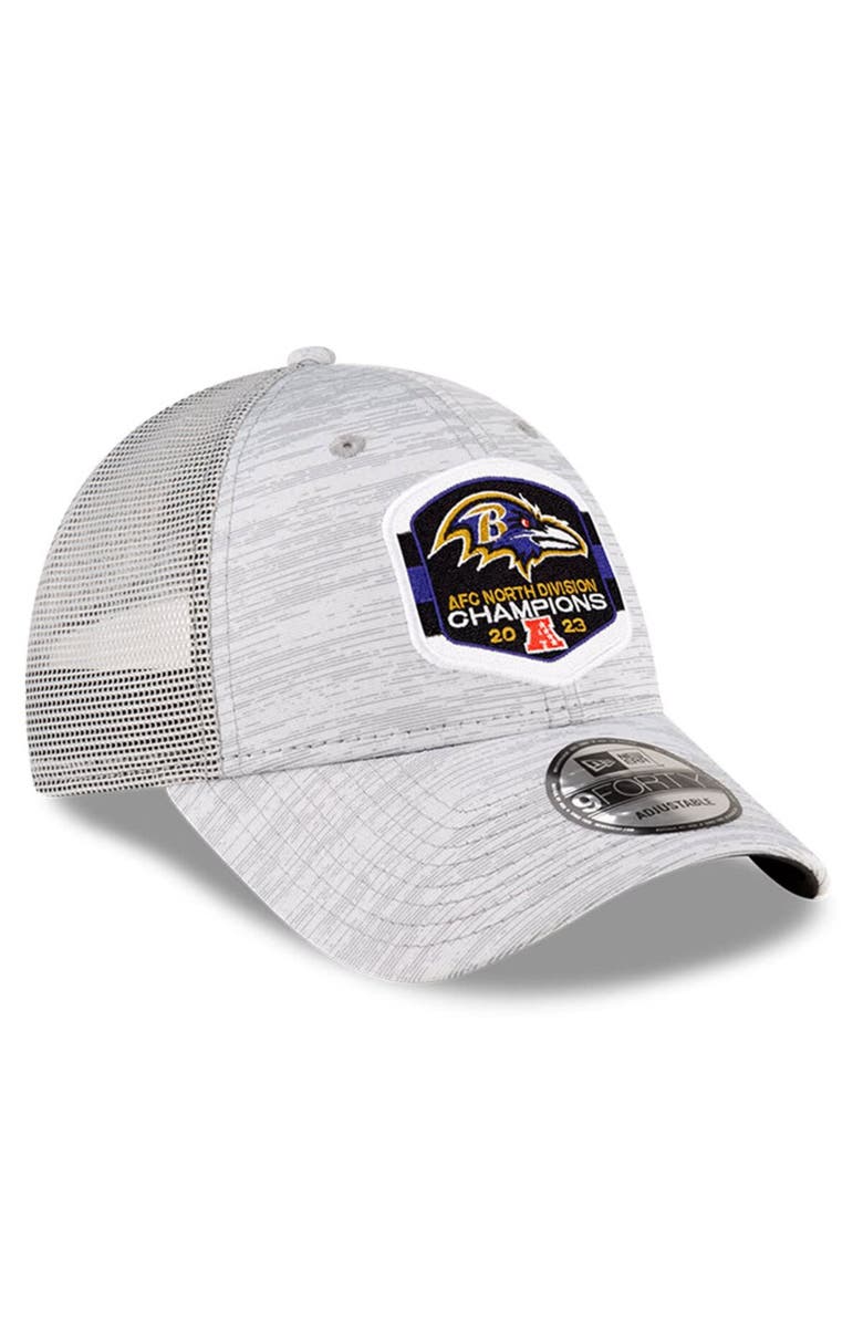 New Era Men's New Era  Heather Gray Baltimore Ravens 2023 AFC North Division Champions Locker Room Trophy Collection Trucker 9FORTY Adjustable Hat, Alternate, color, 