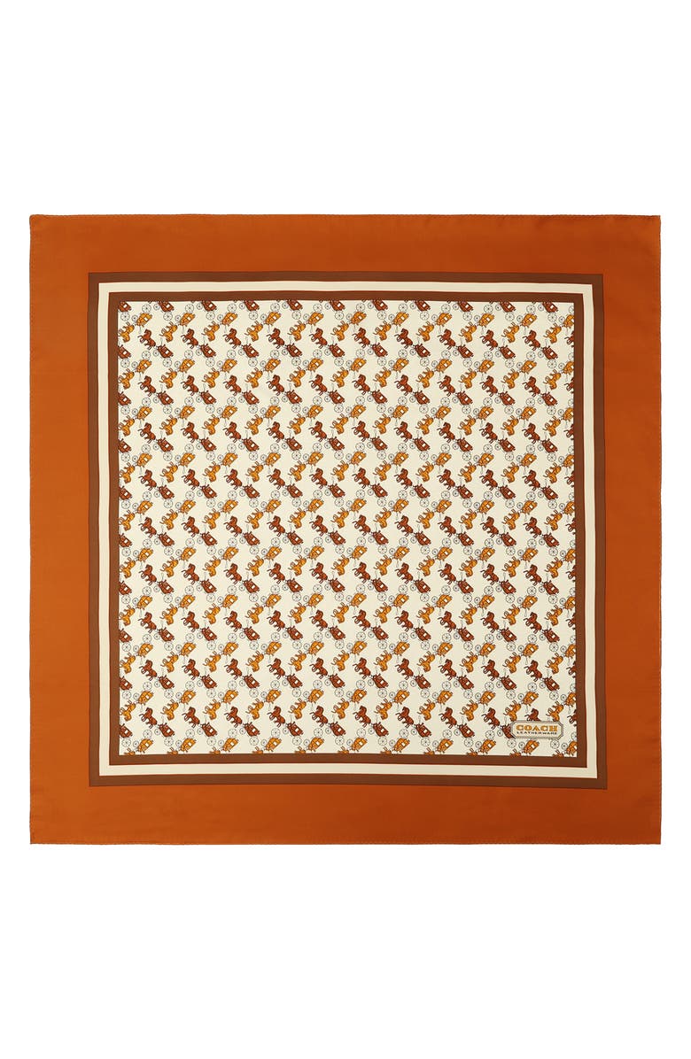 COACH Horse & Carriage Print Silk Square Scarf, Main, color, Toffee
