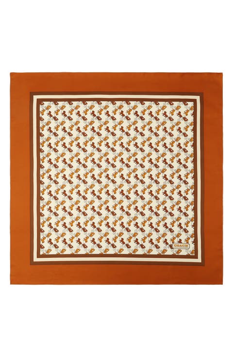 Horse & Carriage Print Silk Square Scarf