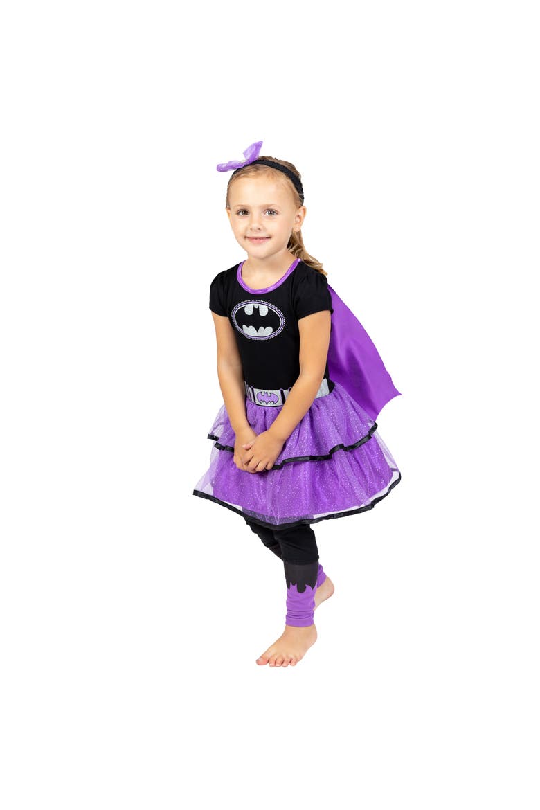Justice League Dress and Leggings Set with Cape, Alternate, color, Batgirl Purple