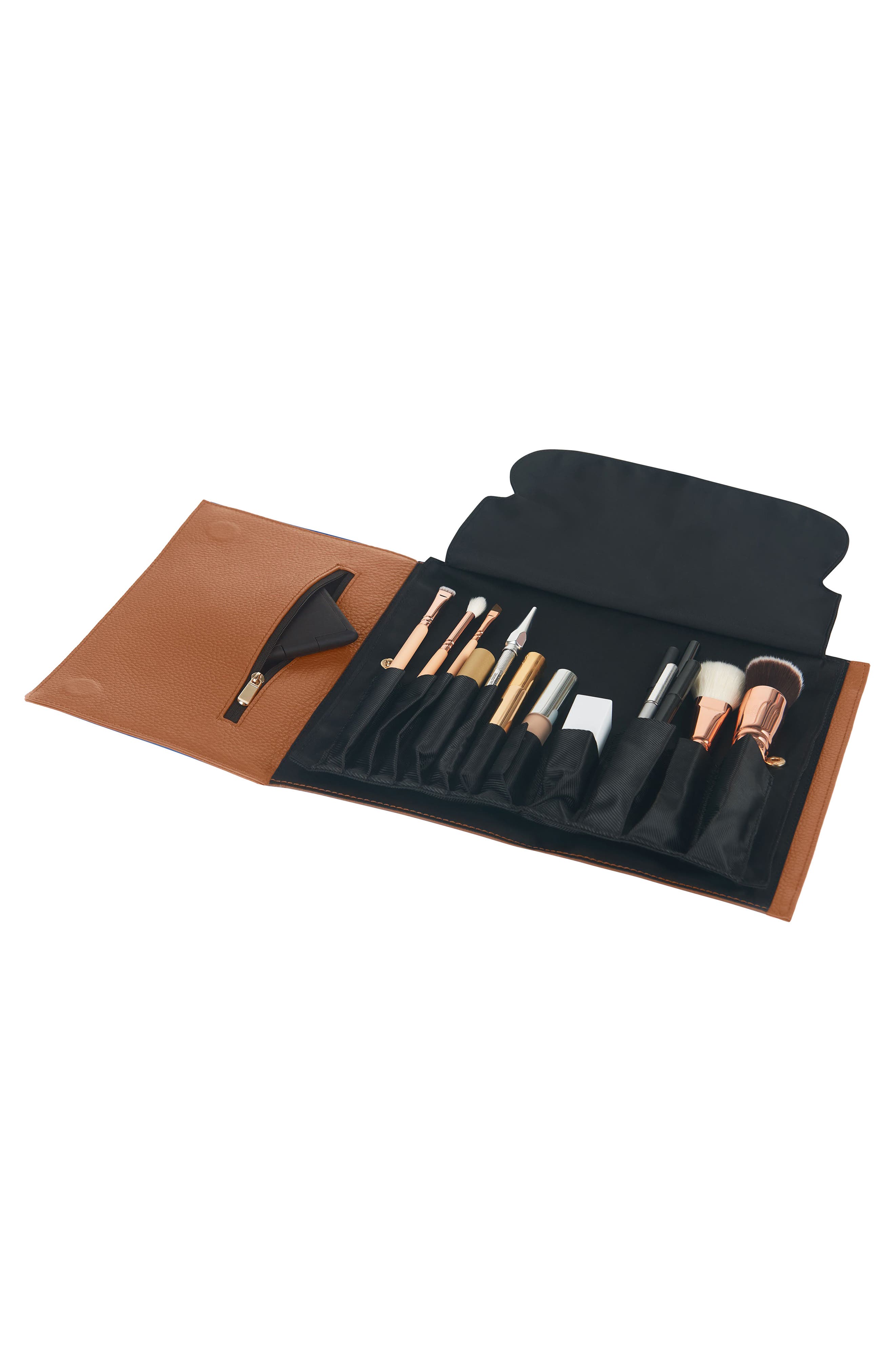 Makeup Brush Organizer Clutch, Alternate, color, CAMEL LEATHER