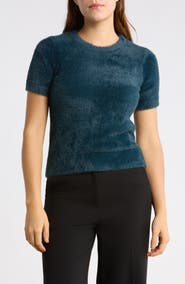 T Tahari Short Sleeve Eyelash Sweater